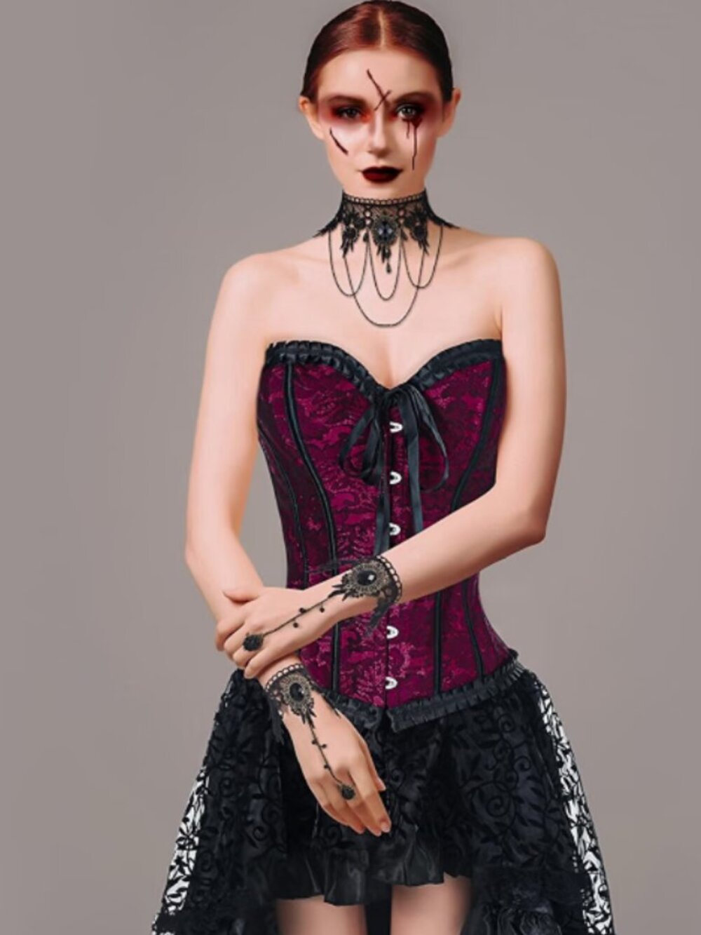 STEAMPUNK/GOTHIC COSTUME with Corset/Black Skirt/Jewelry - Size L - Picture 2 of 5